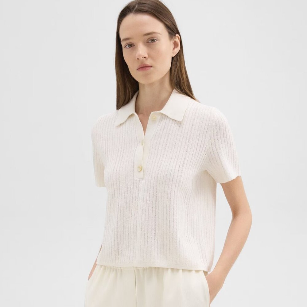 Theory Ivory Matt Cropped Polo Size M
